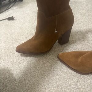 leather Tan Suede Heeled Boots